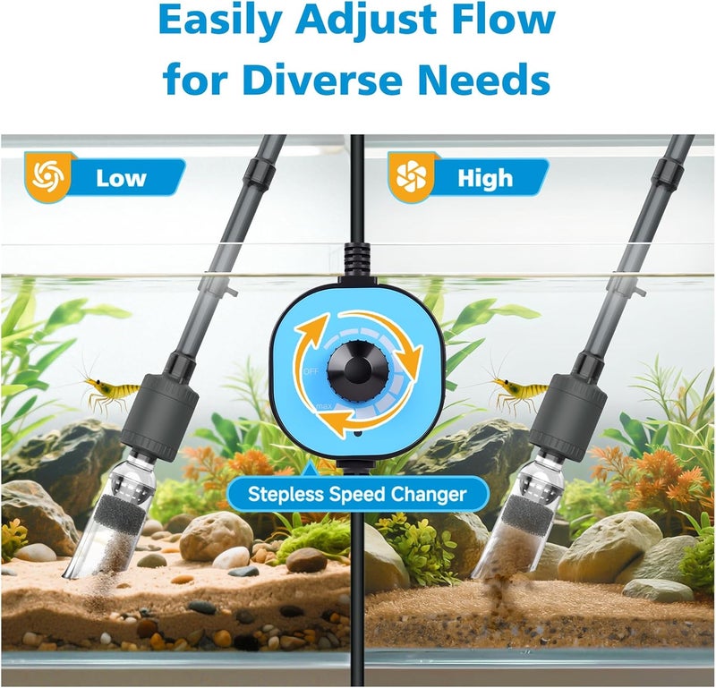 fishkeeper Electric Aquarium Vacuum Gravel Cleaner, 25W 6 in 1 Multifunction Fish Tank Cleaner Kit Gravel Vacuum for Fish Tank Adjustable Flow for Automatic Wash Sand & Water Changer - Image 2